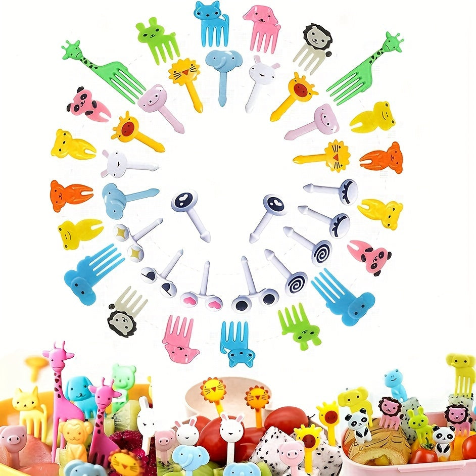 40-Pack Mini Cartoon Fruit Forks, Animal Party Cake Decoration Picks