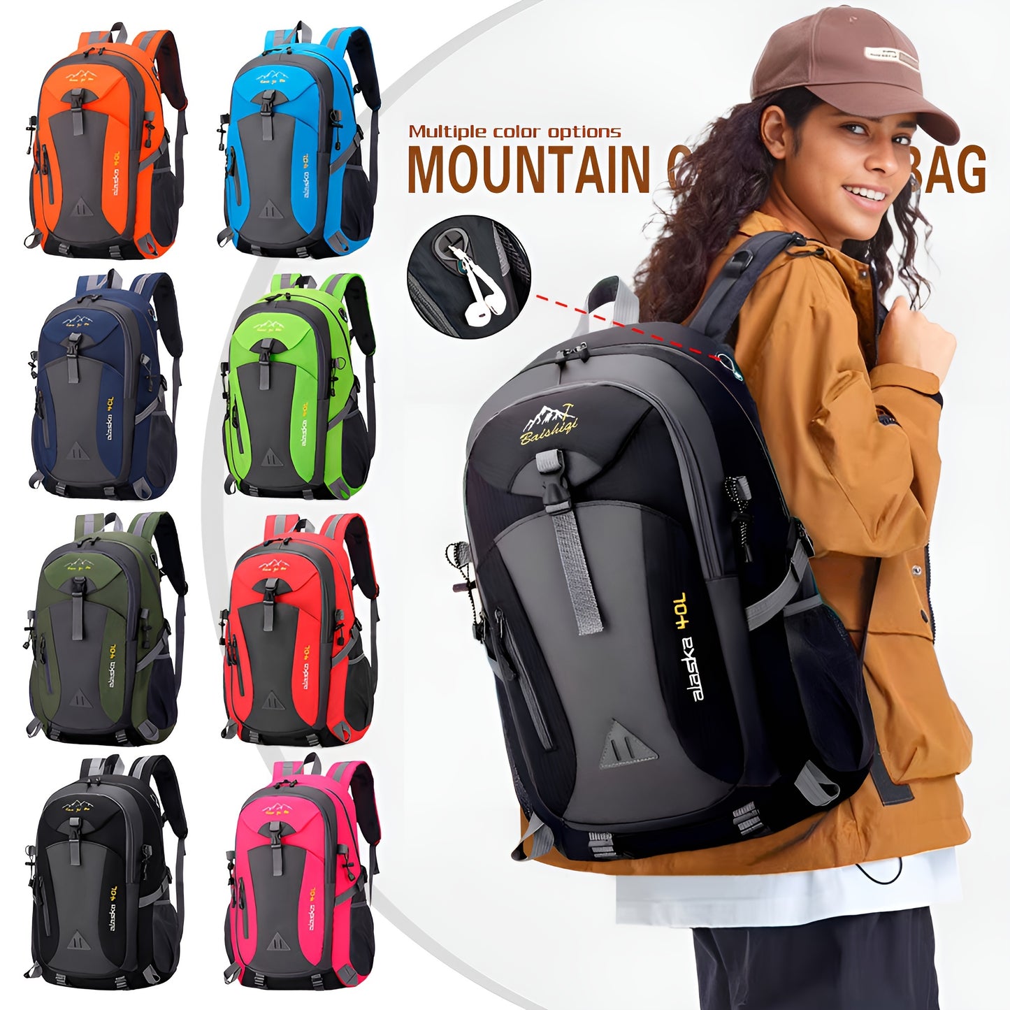 Sturdy polyester daypack for outdoor hiking with adjustable straps, water-resistant, lightweight, and stain-resistant. Suitable for travel, fitness, and leisure activities. Hand wash