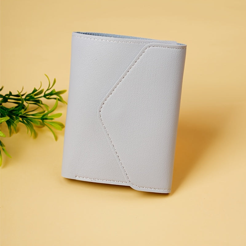 Compact and lightweight 3-fold PU wallet with zipper closure, perfect for girls and adults.