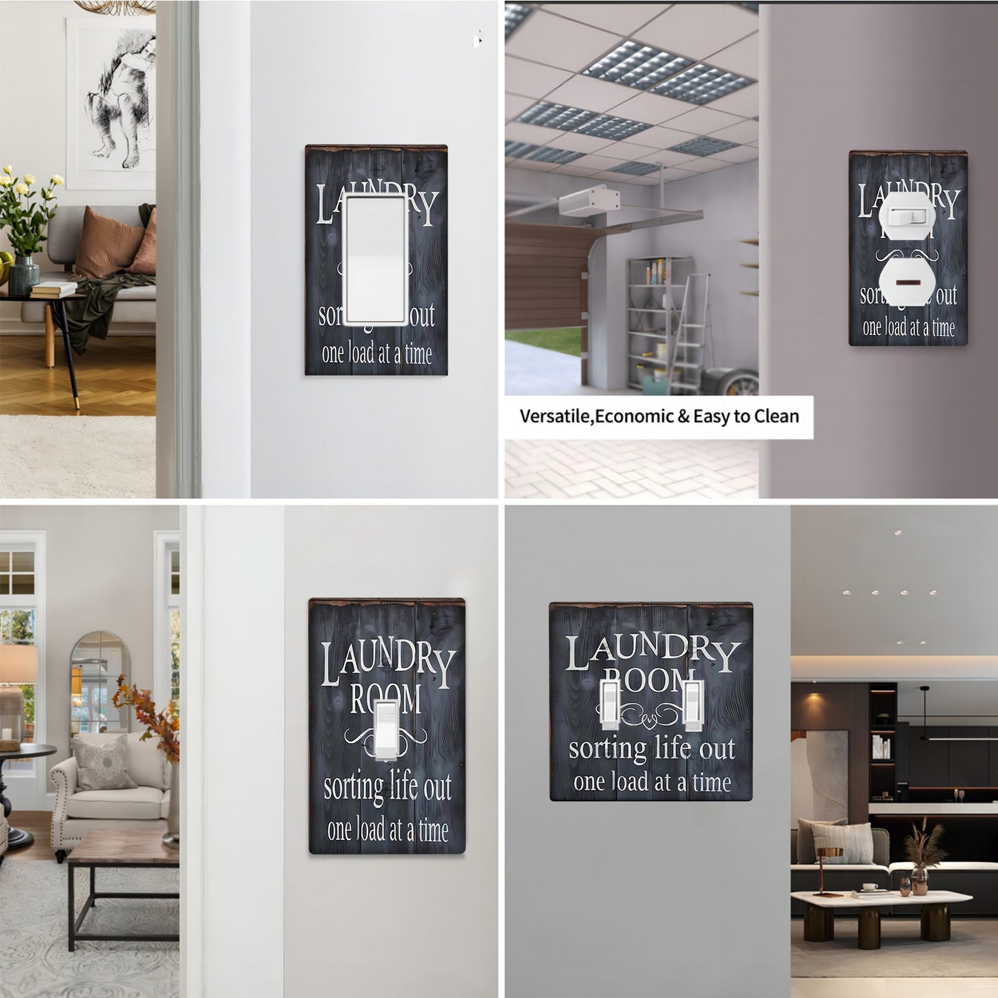 Laundry-themed light switch cover for indoor/outdoor use in bedroom, kitchen, or bathroom. Easy to install with no battery required. Pack of 1.