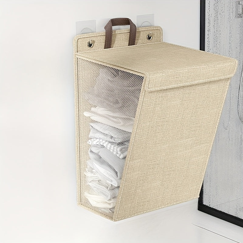 Modern Burlap Laundry Basket with Lid, Spacious Foldable Clothes Hamper, Rectangular Storage Solution for Toys, Bathroom Wall-Mounted Room Organizer