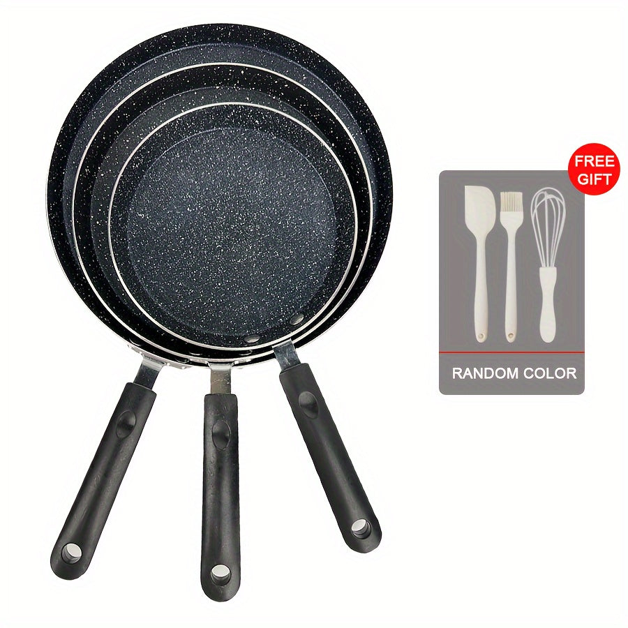 Enhance your cooking experience with this 3-piece set of premium non-stick omelet pans. Made with a durable coating, these aluminum pans are perfect for making eggs, pancakes, and more. Easy to clean and designed for healthier cooking, these kitchen