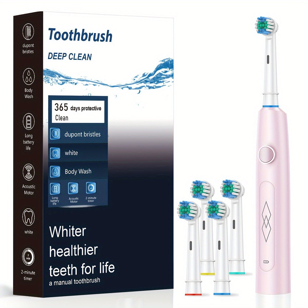 Black Sonic Electric Toothbrush with USB recharge, soft bristles, 600mAh battery, 5 modes, 4 brushes in gift box.