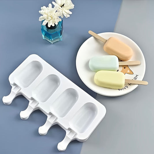 One ice candy mold set including one large mold and four small molds for making ice cream, mousse, pudding, candy, chocolate popsicles, and cakes. Made of silicone for easy DIY dessert making.