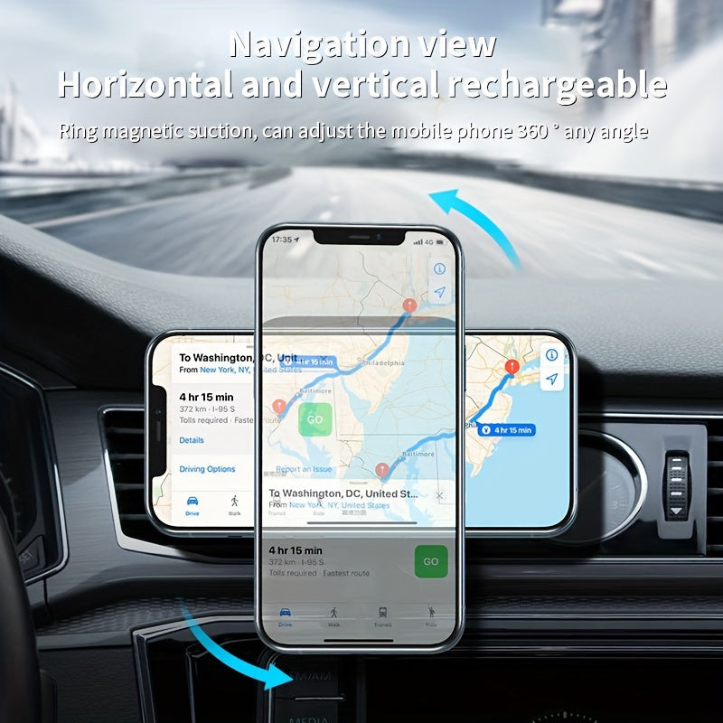 15W Универсальный Быстрозарядный Магнитный Беспроводной Держатель Для Телефона В Автомобиле для iPhone 12-16 с сильным всасыванием и установкой в один касание на воздуховод автомобиля.