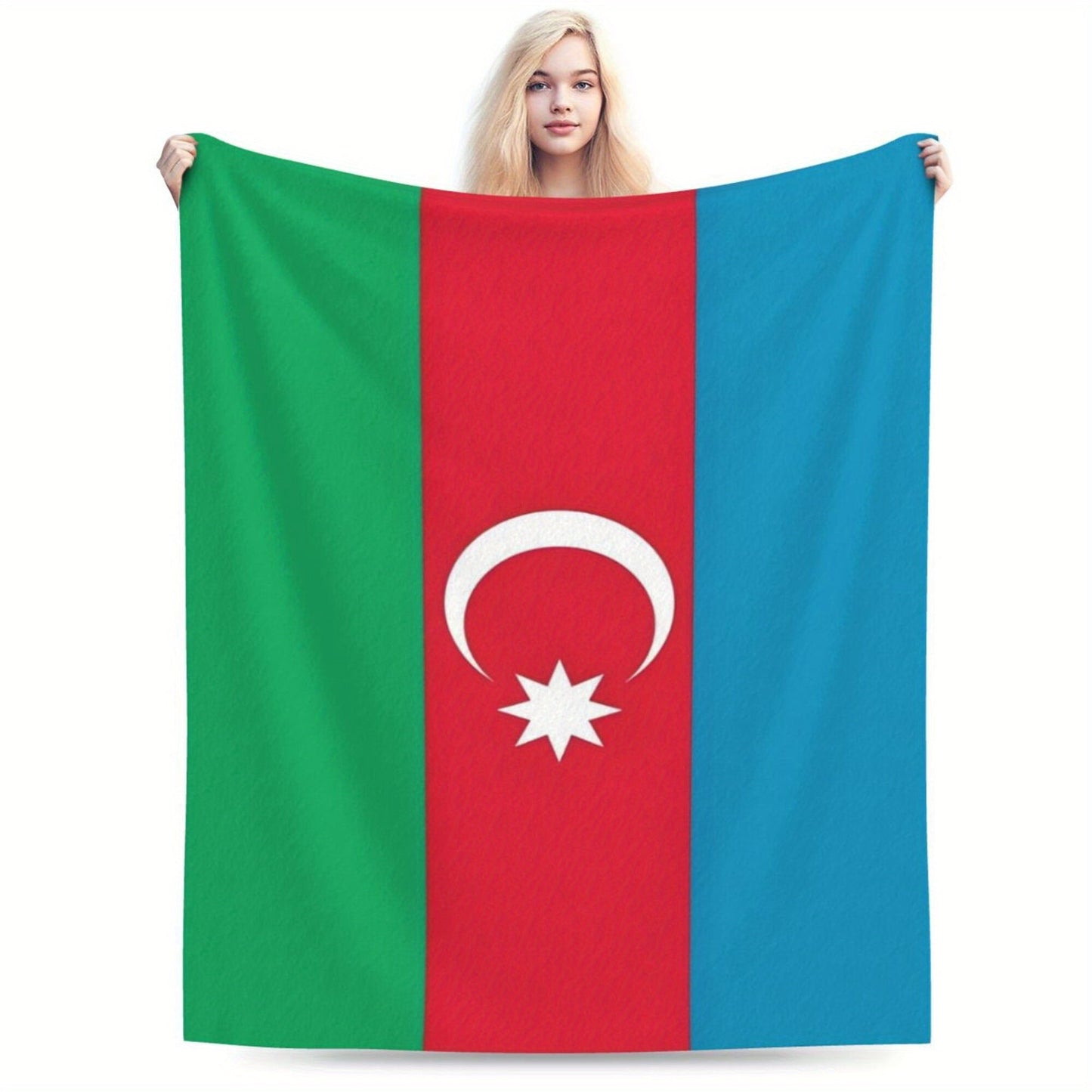 Stay cozy with this Azerbaijan Flag Flannel Throw Blanket! Perfect for all seasons, this blanket features a glamorous style with a digital print of the Azerbaijani flag. Made of non-woven polyester and weighing between 250-300gsm, this blanket is both