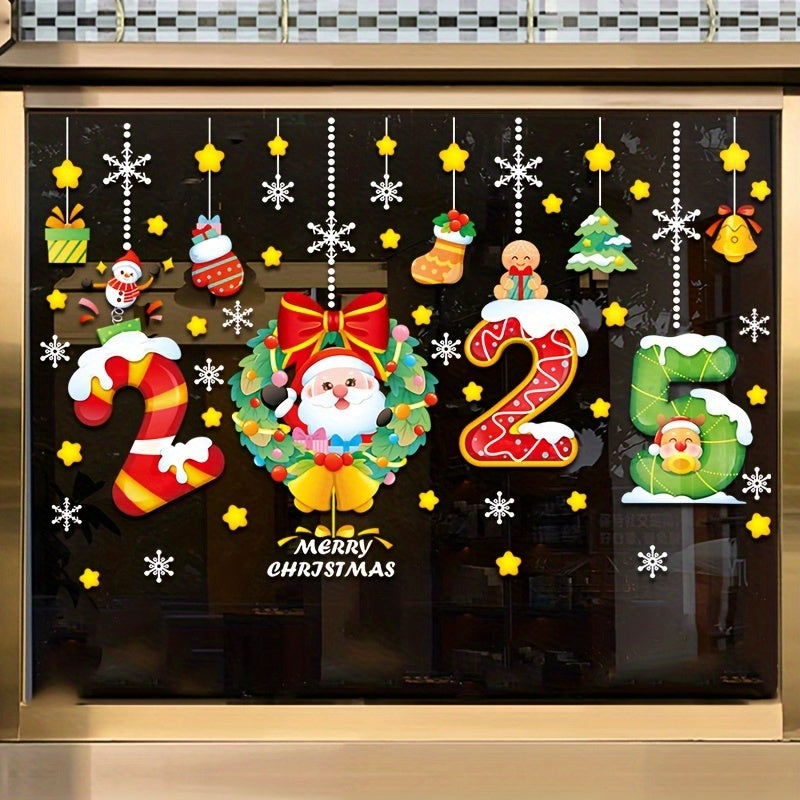 Set of 2 Christmas Window Clings - Timeless Holiday Decor for Home and Store, Featuring Santa and Gift Designs, Reusable Decals for Glass and Windows, Simple Application, Electricity-Free, Perfect for 2023 New Year's Decorations