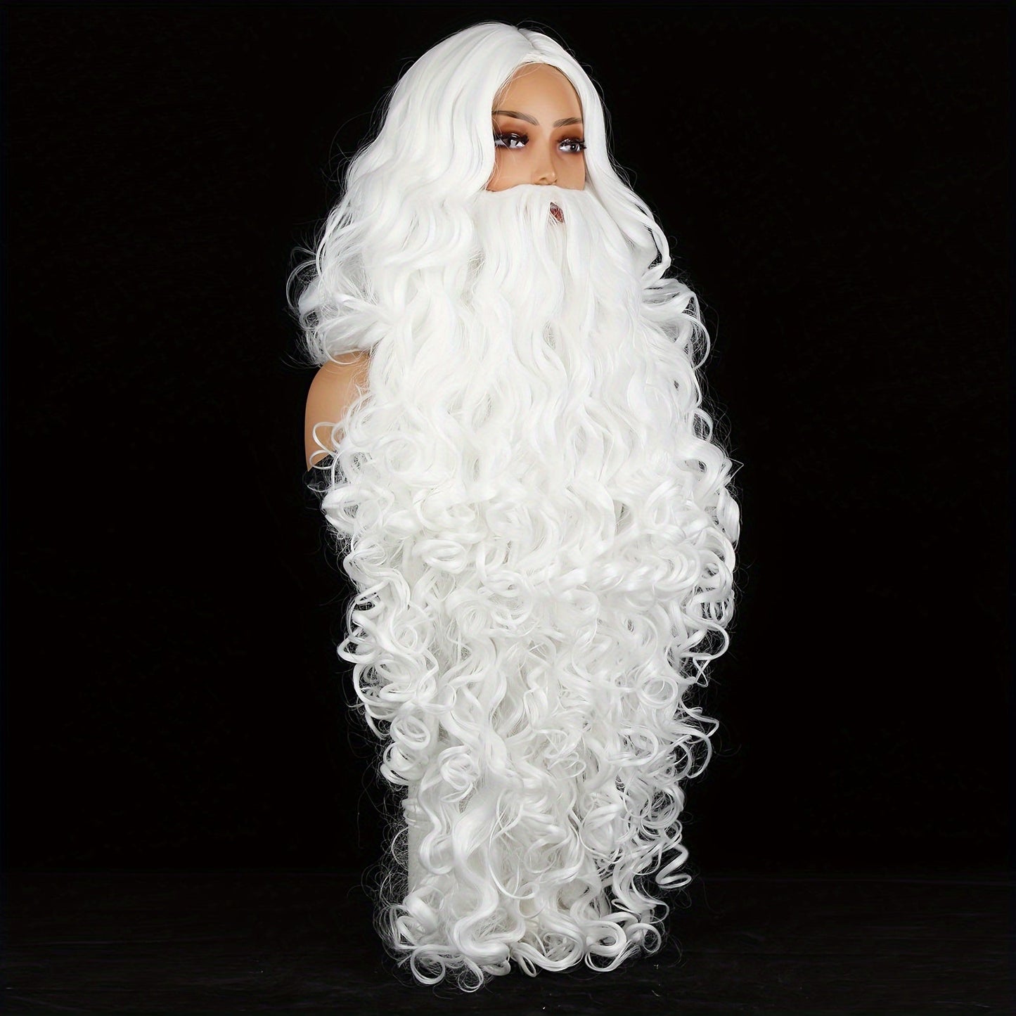 Santa Claus Beard Wig, Men's Costume Accessory, Made of Polyester, Features Funky Curly Style, Color: White, Can be Machine Washed and is Heat Resistant