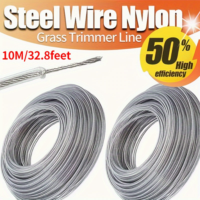 2pcs of durable 3.0mm diameter steel wire nylon grass trimmer line, 15m in length. Ideal for replacing lawn mower spools and cutting grass with brush cutters. A must-have gardening tool.