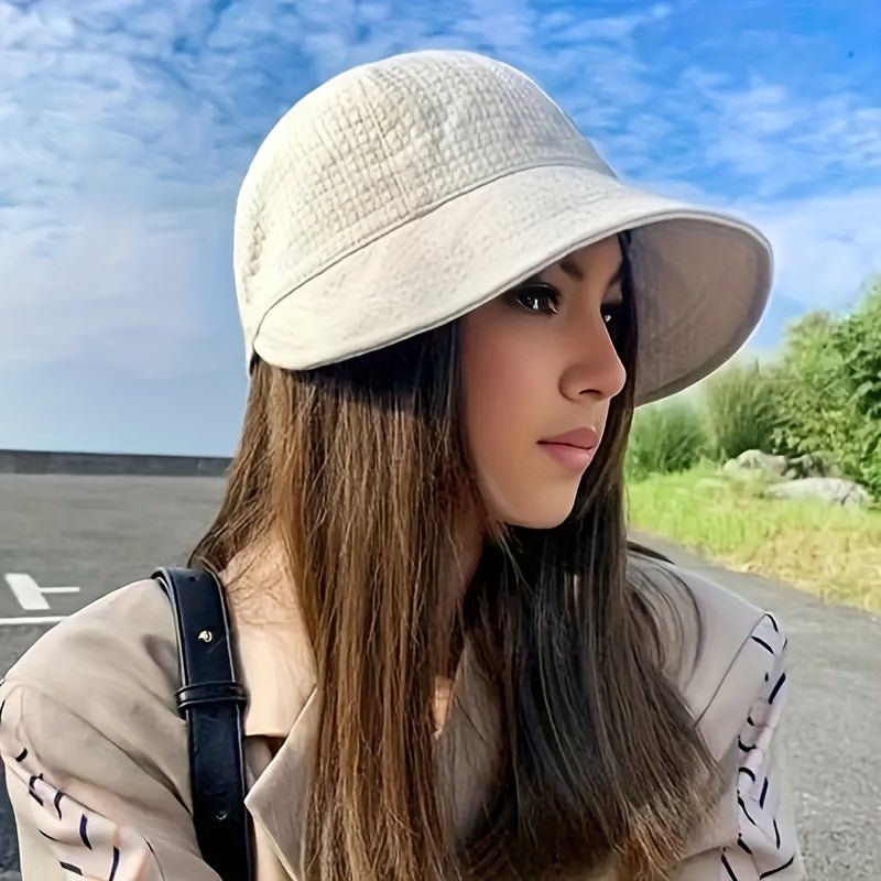 Wide brim sun hat for women with UPF UV protection, adjustable drawstring, and foldable braid design. Ideal for hiking and fishing with solid color polyester material. Perfect for outdoor