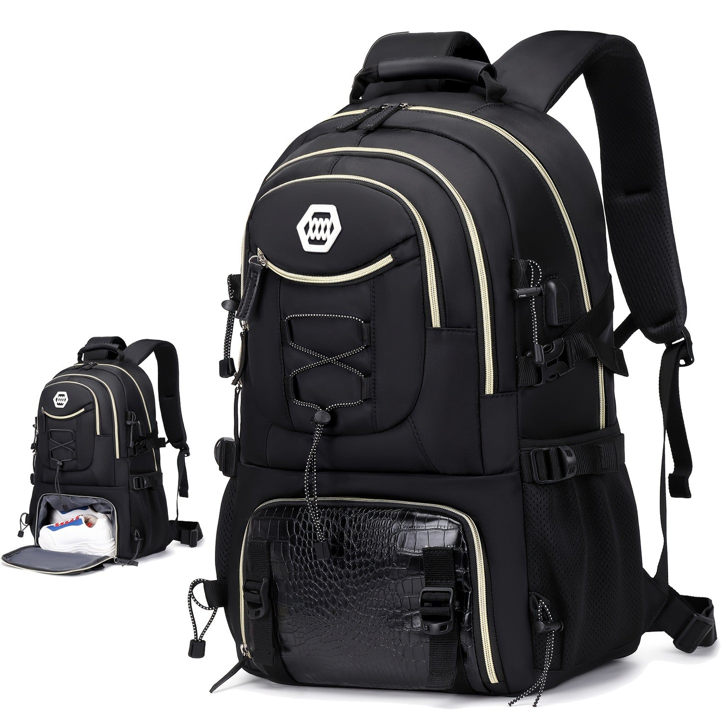 Large capacity outdoor travel backpack with 17-inch laptop compartment, suitable for men and women for sports camping.