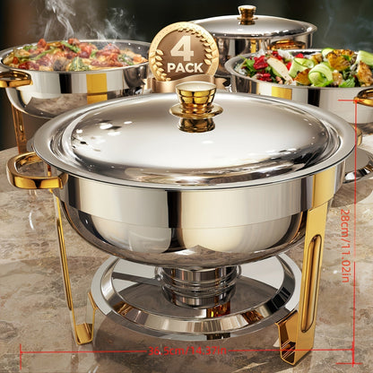 Luxurious Set of Stainless Steel Chafing Dishes in Stunning Gold and Silver Finish: Effortless 5QT Assembly, Ideal for Buffet Gatherings - Comes with Full Set of Accessories