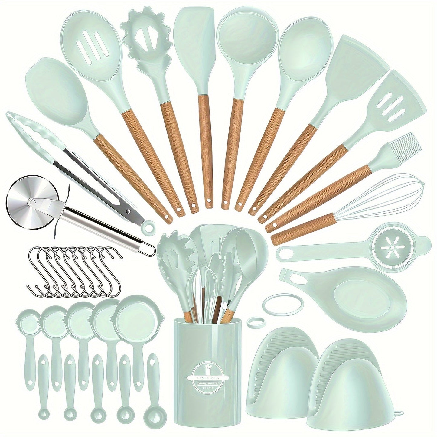 36-piece Silicone Kitchen Utensil Set featuring Wooden Handles, Heat-Resistant Non-Stick Cooking and Baking Tools for Home Kitchen