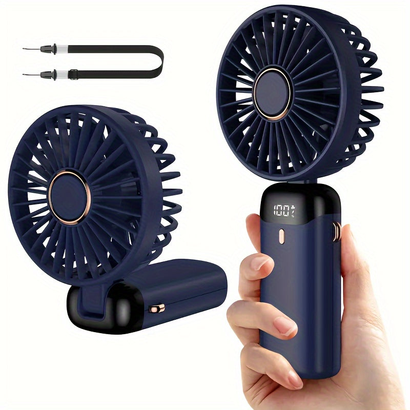 Portable Handheld Fan with USB Charging, Foldable Desk Fan with Digital Display - Ideal for Office, Outdoor Activities, and Sporting Events - Compact and Multipurpose Fan for Travel and Home Use in College Style