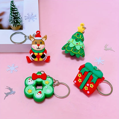 Set of 25 Festive PVC Cartoon Christmas Keychains, including Couple Keyrings with Ring Buckles and Holiday Charm Pendants for Decorating Christmas Trees Ornaments