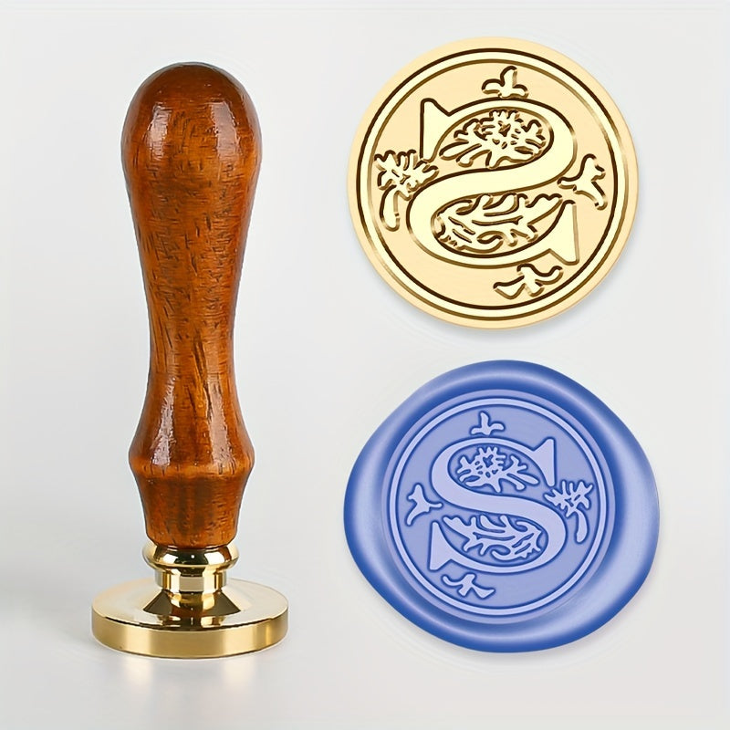 1 set of a 26-letter series Wax Seal Stamp with a Retro Wood Handle and Brass Head for various uses such as Thanksgiving Cards, Envelopes, Gift Wrapping, and Wedding Invitations featuring a