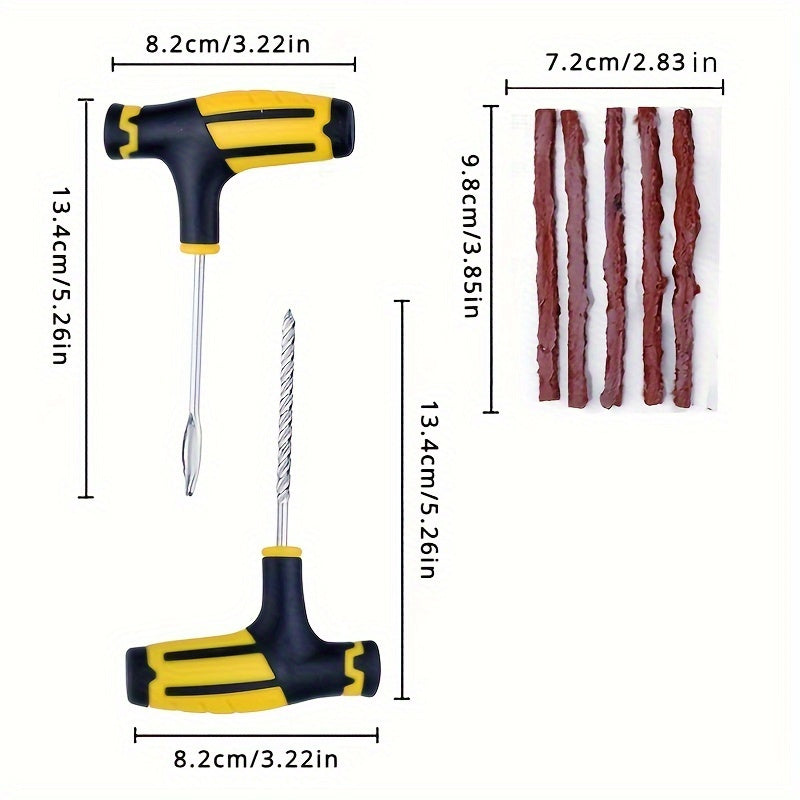 Tire repair kit for cars and motorcycles with easy puncture fix and durable metal tools.