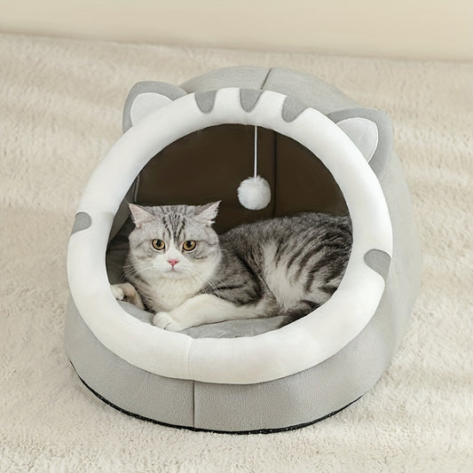 Classic style polyester fiber cat bed with soft cushion and all-season pet basket for small to large cats. Pre-assembled cat nest.