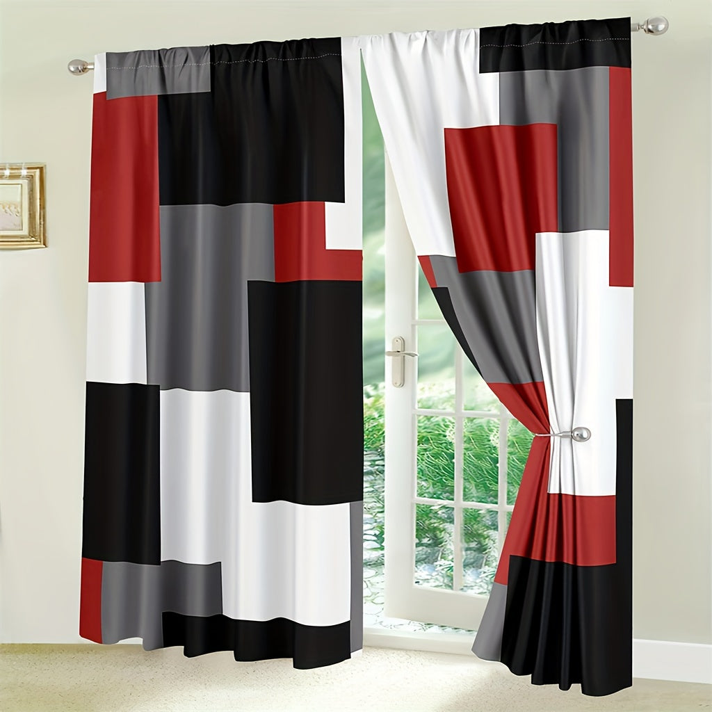 Add a touch of style to your living room or bedroom decor with these 2-panel plaid pattern curtains. Featuring rod pockets for easy installation, these red, white, grey, and black curtains are the perfect window treatment for any room.