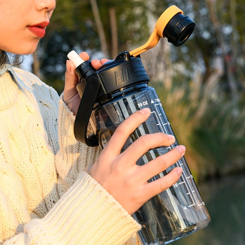 Large clear plastic water bottles for sports and outdoor activities, ideal birthday gifts, available in sizes 50.7oz, 67.6oz, and 101.4oz.