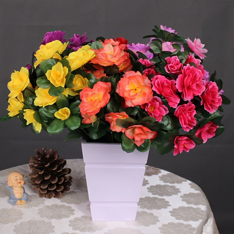 Artificial azalea swags with 21-bloom plastic stems for outdoor decor.