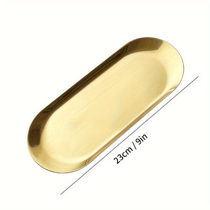 Oval-shaped stainless steel food tray for breakfast in kitchen or restaurant.