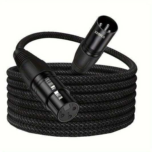 XDSPLO High-Fidelity XLR Male to Female Microphone Cable made of durable nylon braided with pure copper core for loss-free signal transmission. Includes thicker pins and intricate