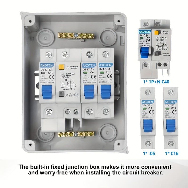 Surface-mounted 5/8/12-circuit micro circuit breaker combination switch box for home/office/shopping center power distribution.