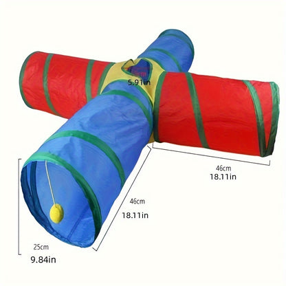 Plaid Foldable Cat Tunnel with Play Ball - Interactive Kitten Toy, Durable Polyester