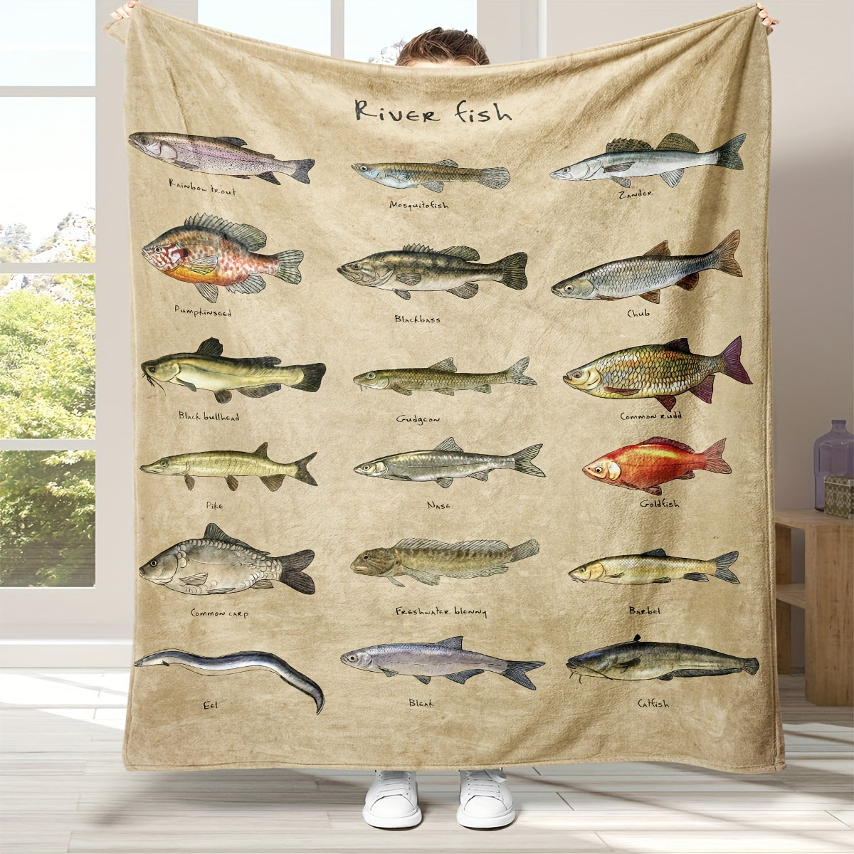 Soft and warm fish-themed flannel throw blanket, perfect for couch, bed, or travel. Ideal gift for friends, family, or loved ones. Available in multiple sizes and varieties.