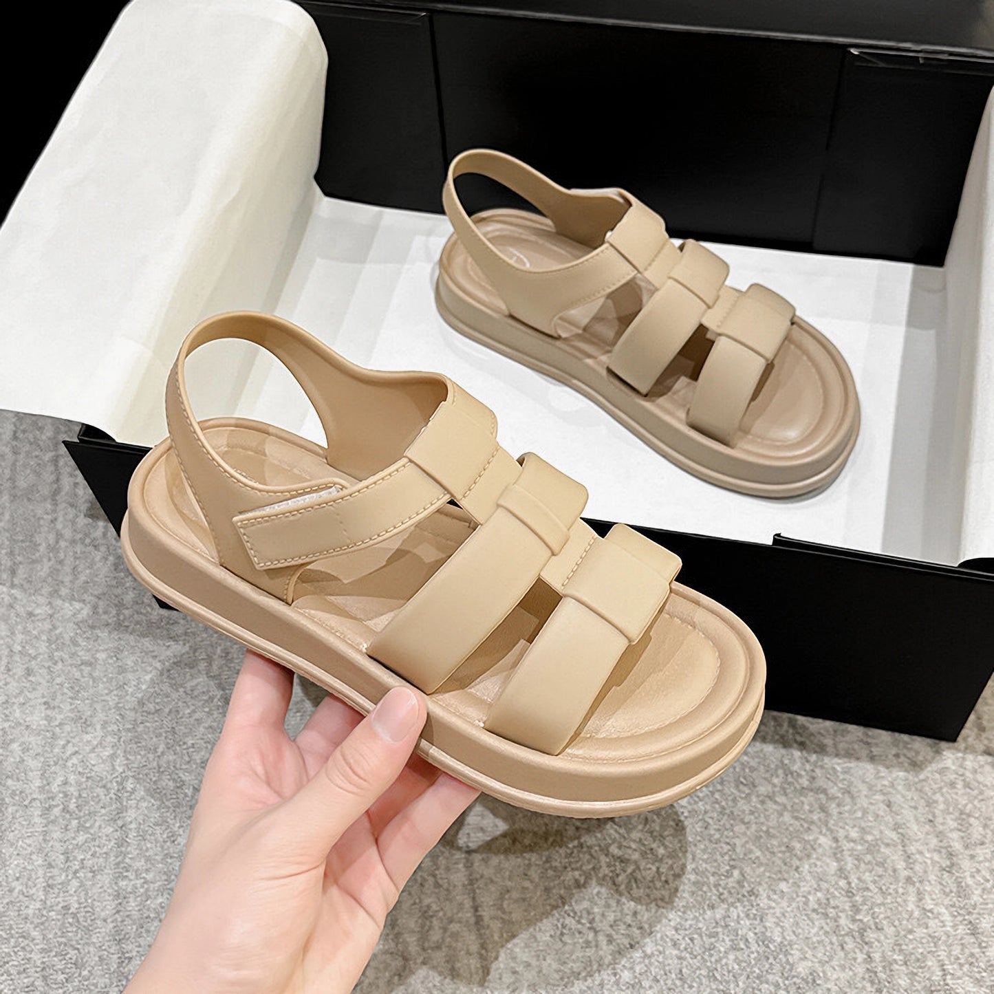 Women's Summer Casual PVC Sandals with hook-and-loop closure for outdoor wear.