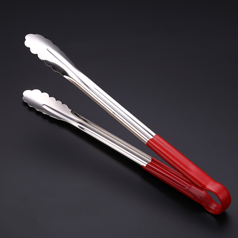 1 pc Stainless Steel Tongs for BBQ and serving. Non-slip and multi-functional. Great for grilling and buffet. Kitchen essential.