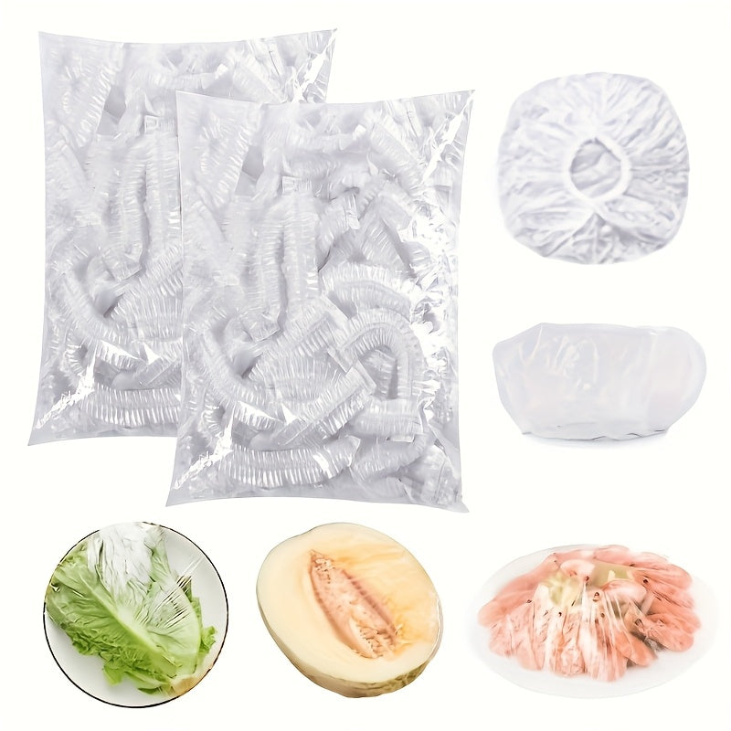 Set of 100 Reusable Elastic Food Covers - Clear, Stretchable Plastic Sealers for Bowls and Dishes, Thick Disposable Wrap, Resists Odors, Food-Safe Material, Great for Fruits and Veggies, Easy Kitchen Access, Includes Aluminum Foil and Packaging Paper