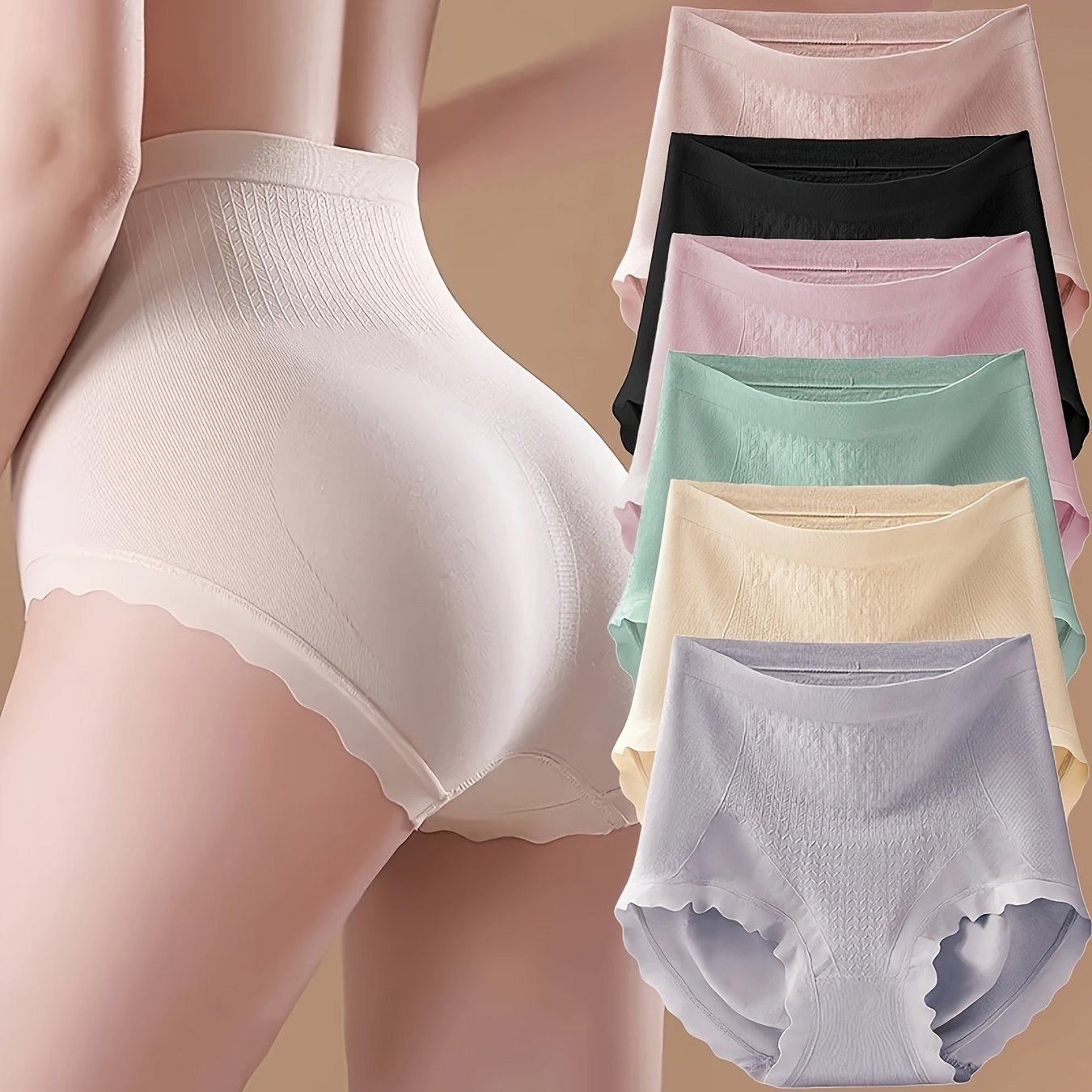 - 6 High Waist Solid Panties for Breathable and Comfortable Tummy Control, Women's Lingerie and Underwear