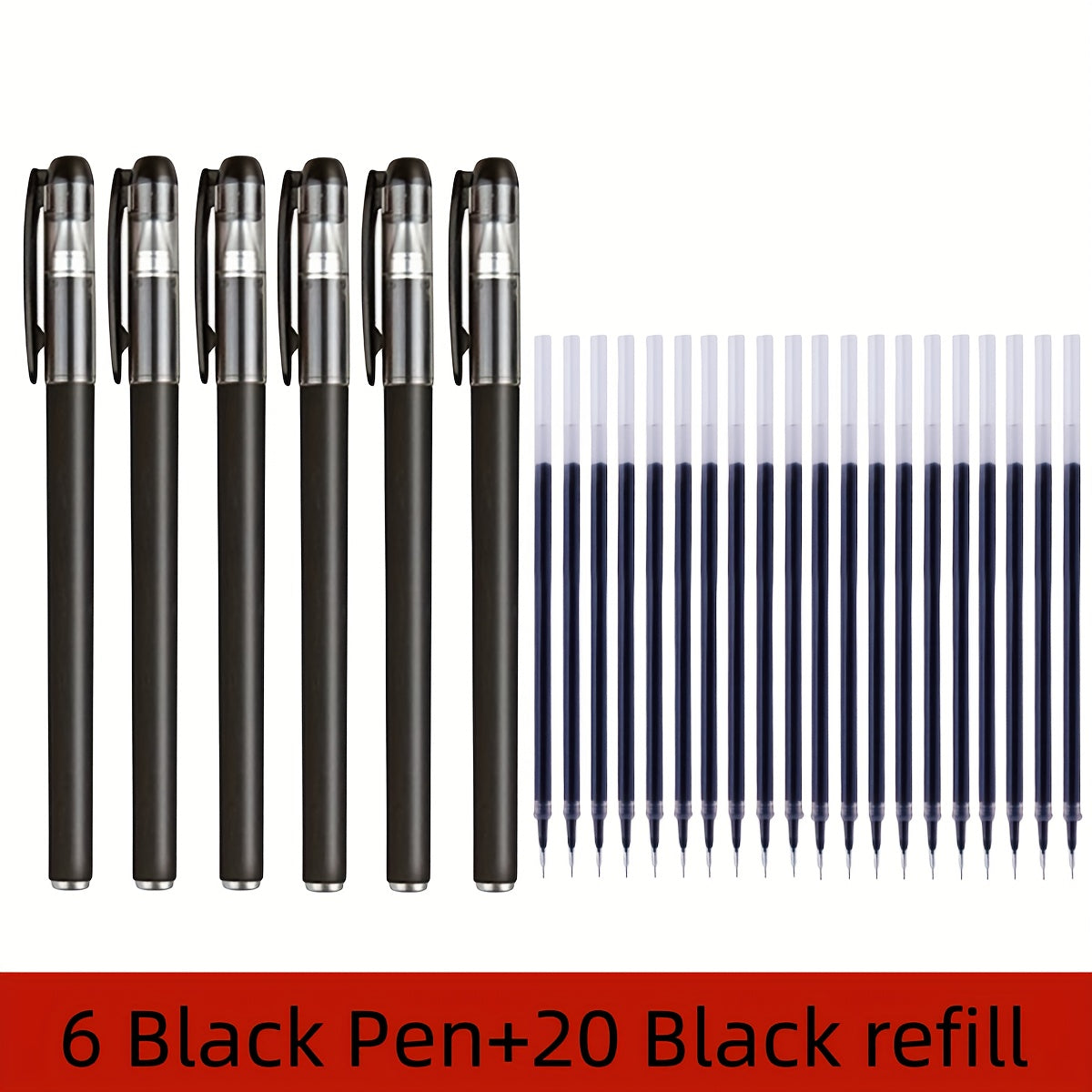 26-piece gel pen set in black, blue, and red ink with 0.5mm tips, perfect for students and offices.