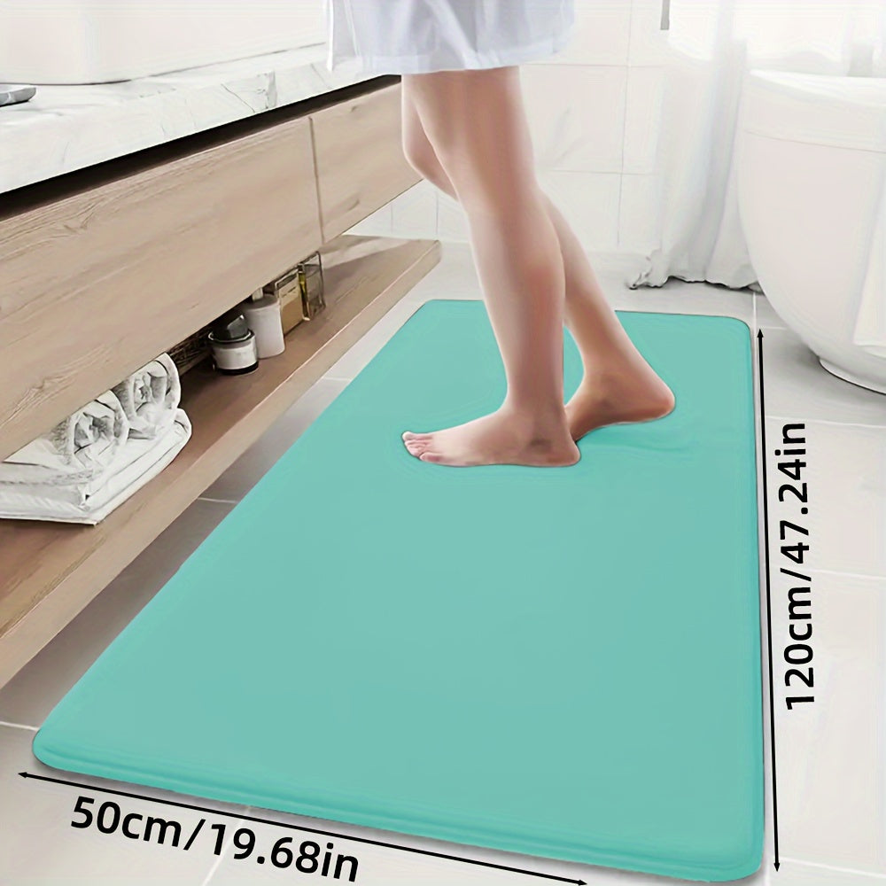 Soft and durable polyester bathroom mat with geometric design, ideal for shower, bathtub, bedroom, and living room. Versatile and non-slip, it is highly absorbent and machine washable.