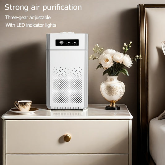 USB-powered air purifier for home, eliminates formaldehyde, odors, and second-hand smoke. Automatically filters pet hair, dust, and purifies bedroom air.