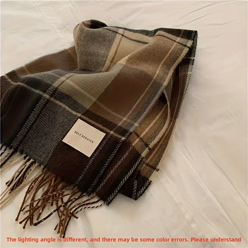 Elegant Vintage British Plaid Scarf - Cozy, Plush & Fashionable with Tassels for Both Men and Women, Faux Cashmere Material, Ideal for Autumn/Winter Seasons