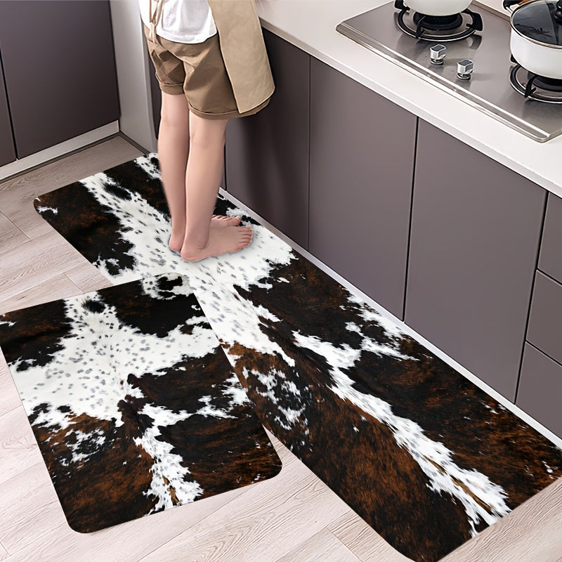 Cowhide Design Kitchen Mat: Keep your kitchen floor oil-proof with this durable and waterproof furniture throw carpet. This washable runner rug is perfect for spring decor and also makes a great gift for the corridor, laundry room, living room, bathroom