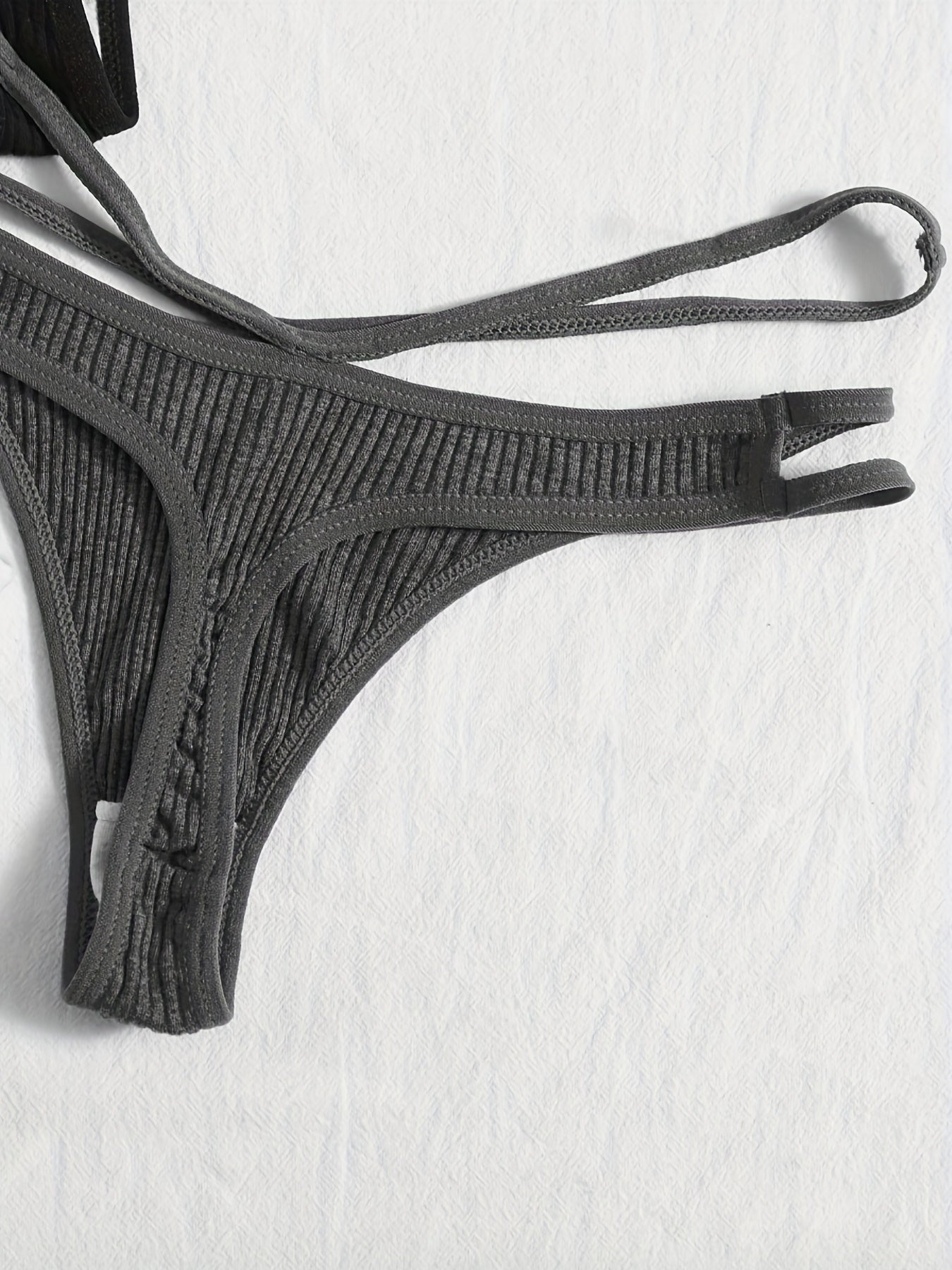 3 solid ribbed thongs with hollowed-out, breathable design - women's lingerie.