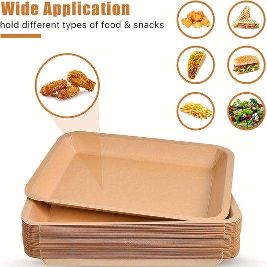 25 pieces of heavy duty disposable rectangle food trays, made from compostable, extra large paper. Perfect for serving crawfish, lobster, and crab at parties, BBQs, and crawfish boils. Accessories included.