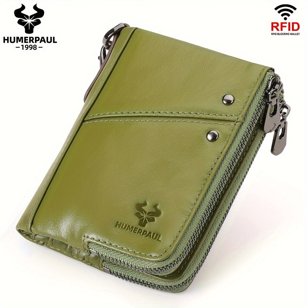 Large capacity multi-function clutch wallet made of genuine leather with zipper pocket and snap closure, suitable for casual style. Dry clean only, no printing, and edge painted.