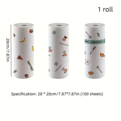 A pack of 100 Multi-Fold Reusable Kitchen Towels featuring a Dual-Use design that is Washable and Disposable. These towels are made of Non-Stick Oil Absorbent PET Material with a Colorful Hearts Design, ideal for Home Cleaning and both Wet and Dry Uses.