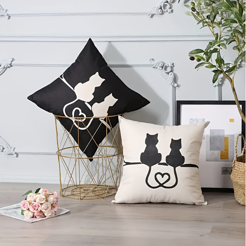 Stylish Black & White Cat Patterned Pillowcase- Super Soft, Reversible Design, Easy Zip Closure- Ideal for Couch, Bed, Car Decoration- Washable, Durable Polyester Fabric- 44.96 x 44.96 cm, Pillow Core Not Included- Enhance Your Home Decor Room Decor