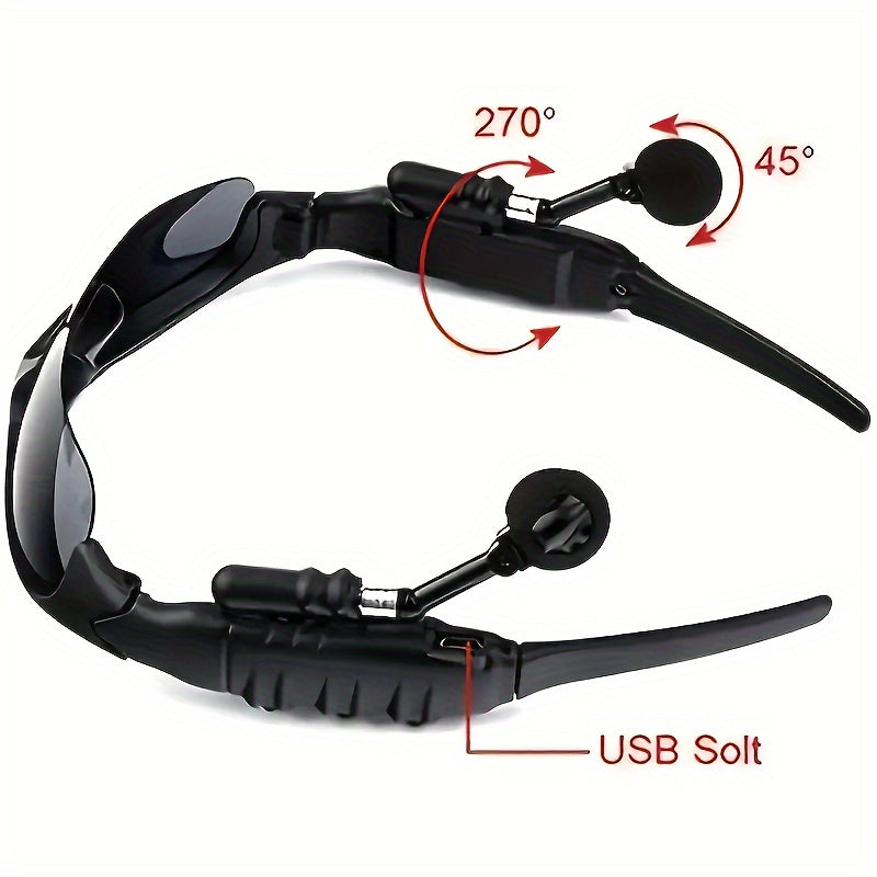 Smart wireless glasses with stereo sound, USB rechargeable, great for driving, cycling, and outdoor activities.