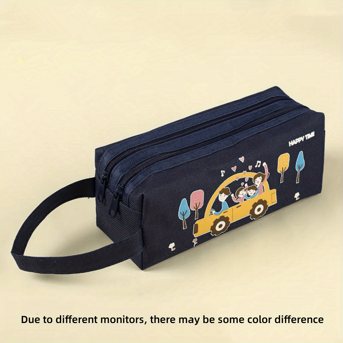 Space astronaut pencil case with cartoon animal design, double-layer canvas storage bag for school supplies.