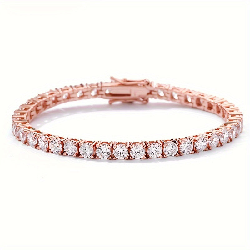 This stunning Mozambique Stone Tennis Bracelet, crafted with 18k Gold-plated 925 Sterling Silver, is designed for both women and men. It features a dazzling 5mm D Color VVS1 Round-cut laboratory-made diamond, certified by GRA, creating an exquisite