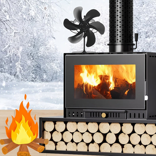 Portable, Non-Electric 6-Blade Aluminum Wood Stove Fan for Fireplaces & Log Burners - Perfect Winter Gift for Cozy Warmth