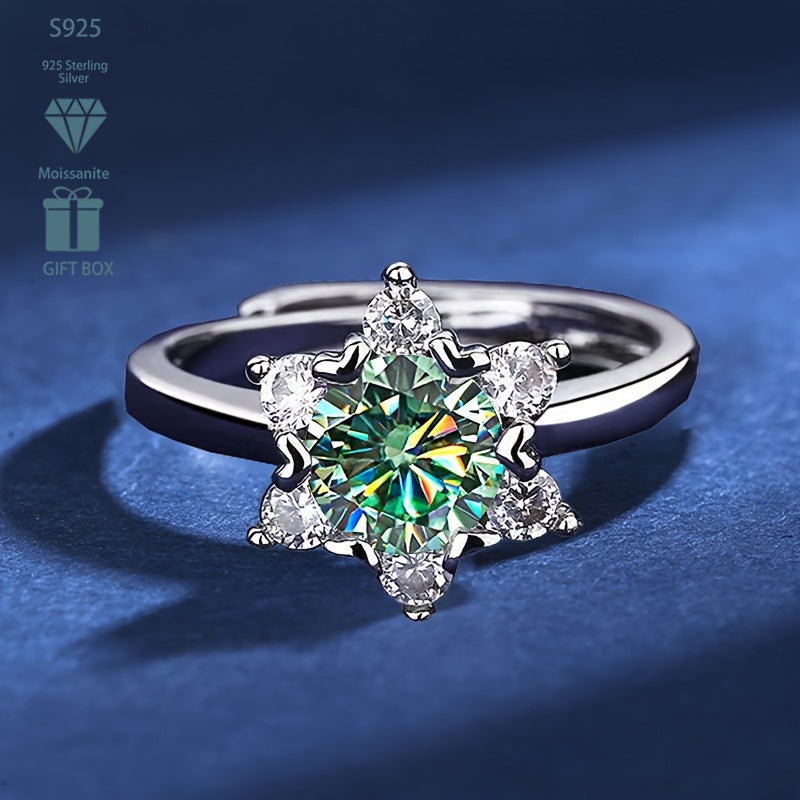 Exquisite 1CT Moissanite Star Engagement Ring in Elegant S925 Silver - Ideal for Weddings & Special Events, Offered in 5 Stunning Colors for Christmas, Valentine's Day, Snowflake Party, with a Touch of Luxury and Classic Sophistication, Featuring