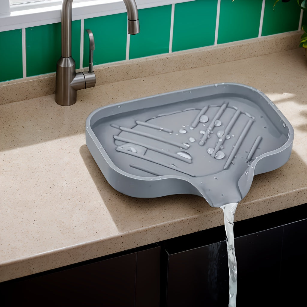 Gray Space-Saving Silicone Sink Organizer Tray with Drainage - Perfect for Kitchen & Bathroom, Ideal for Holding Soap, Sponges, and Brushes, Long-lasting and Simple to Maintain - Also Great as a Bathroom Countertop Organizer